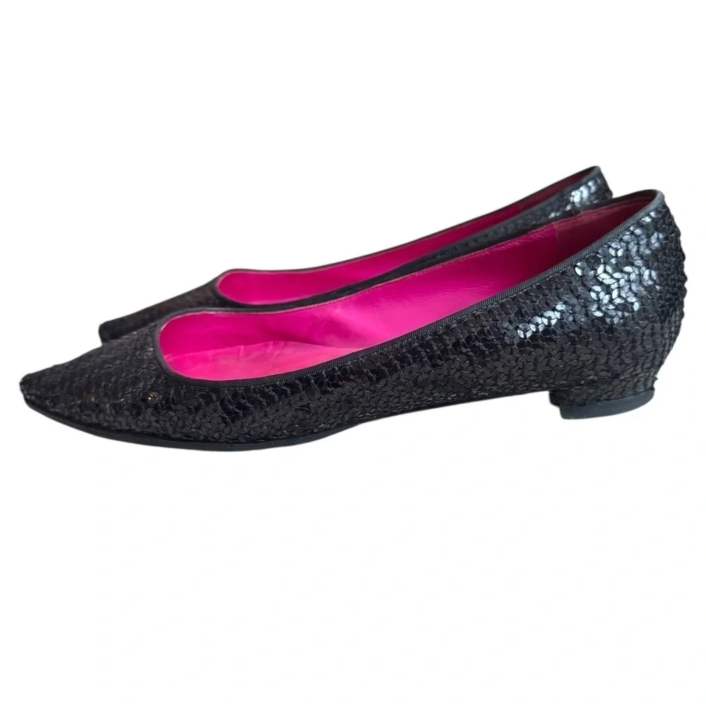 Manolo Blahnik black sequin flats
